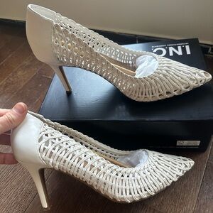 INC International Concepts White Woven Pointed-Toe Stiletto Pumps